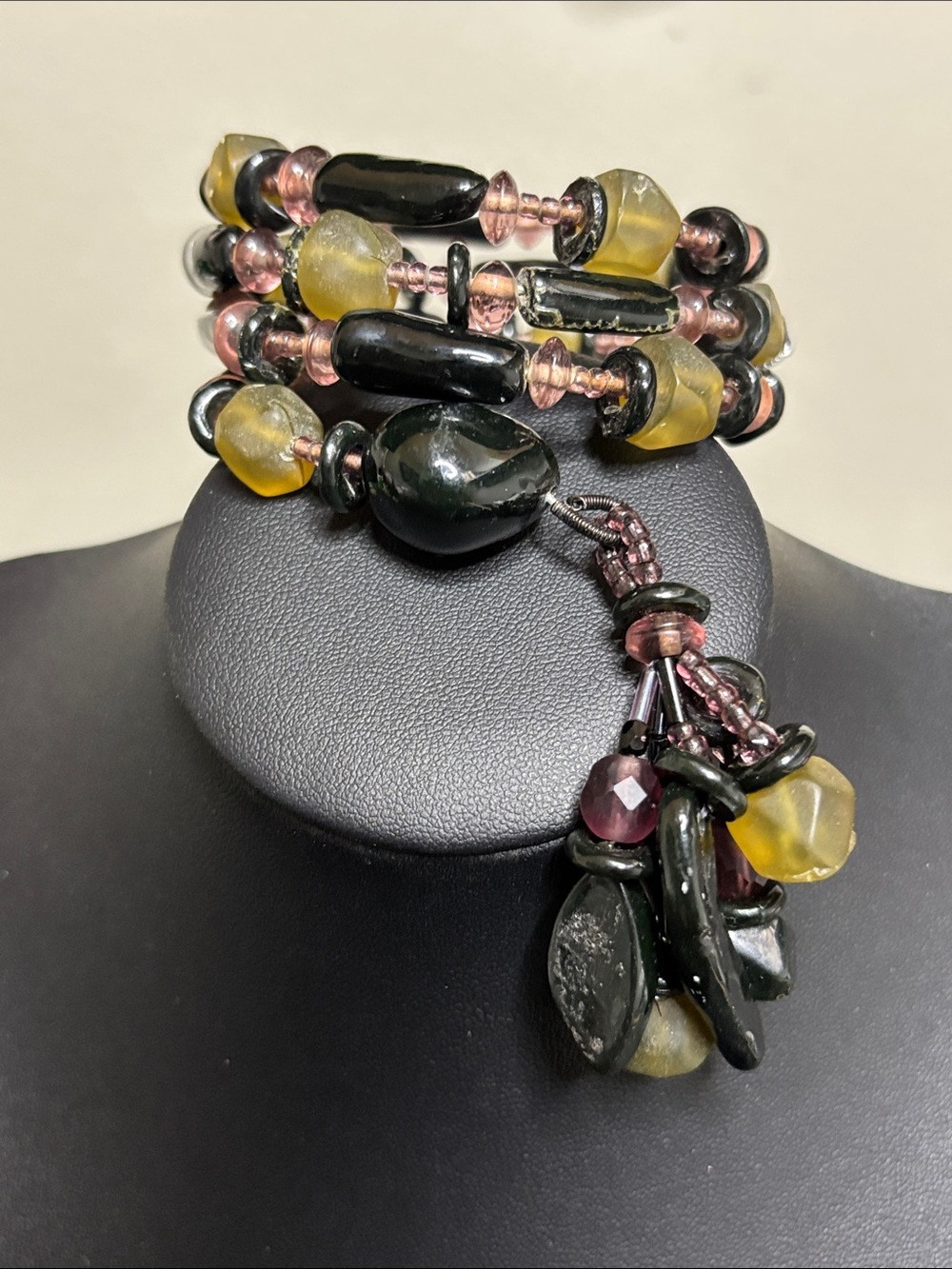 Vintage Art Deco Drop Beaded Wrap Wire Bracelet Statement